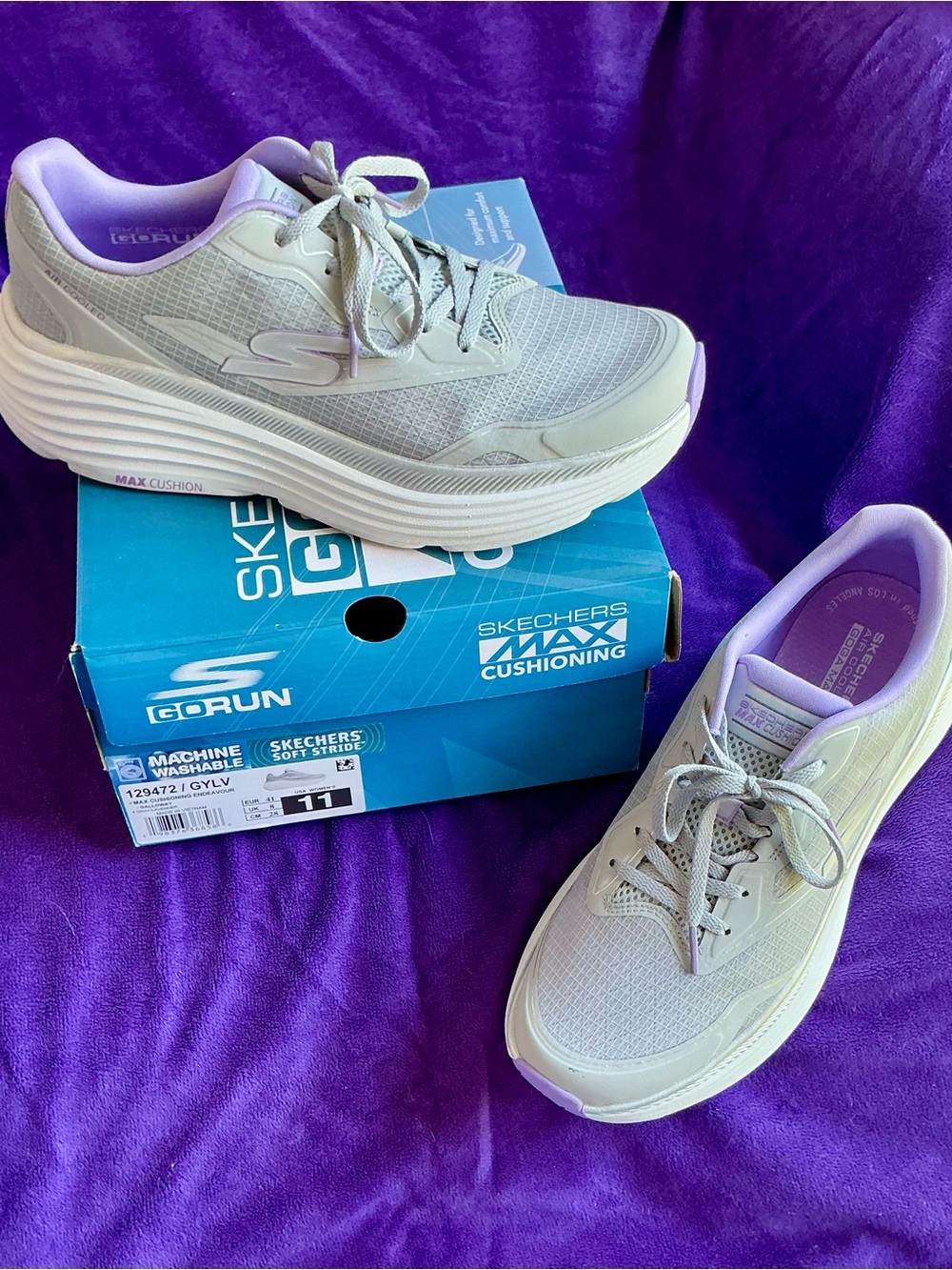 Skechers Go Run Max Cushioning Women’s  Light Gray and Lavender Sneakers